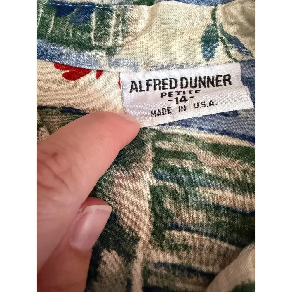 Vintage Alfred Dunner Petite 14 Button Up Blouse Floral Abstract Art Print - Picture 3 of 5